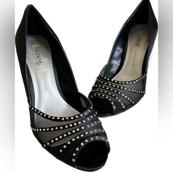 Alfani Black Satin Rhinestone Heels- Sz- 8.5M - Picture 2 of 7
